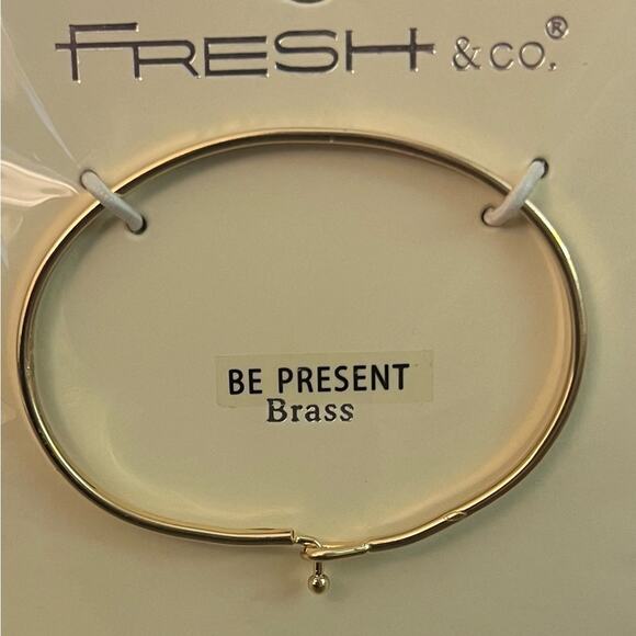New Fresh & Co Gold Hook Bangle Bracelet - “Be Present” Engraving - Picture 3 of 3
